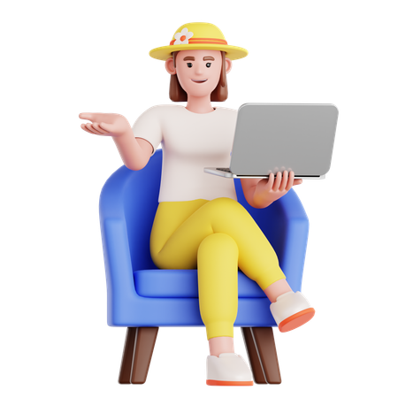 Frau arbeitet mit Laptop  3D Illustration