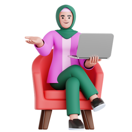 Frau arbeitet mit Laptop  3D Illustration