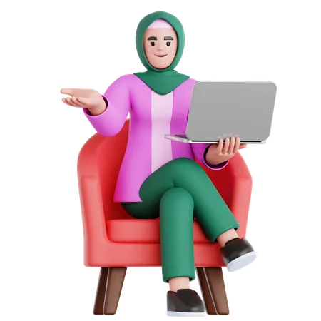 Frau arbeitet mit Laptop  3D Illustration