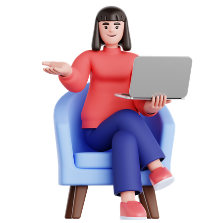 Frau arbeitet mit Laptop  3D Illustration