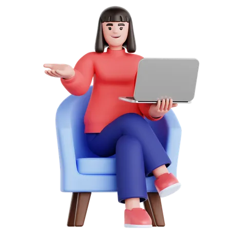 Frau arbeitet mit Laptop  3D Illustration