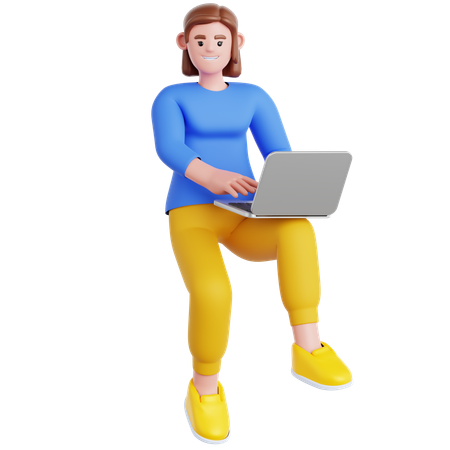 Frau arbeitet mit Laptop im Flug  3D Illustration