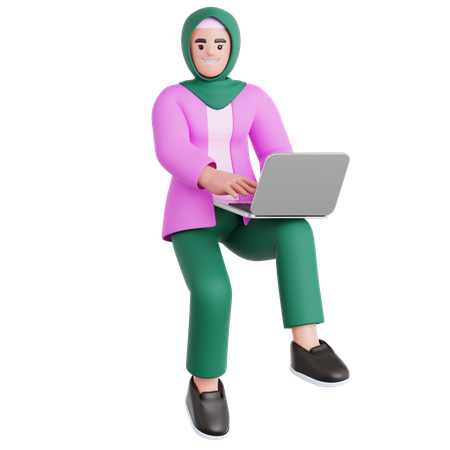 Frau arbeitet mit Laptop im Flug  3D Illustration