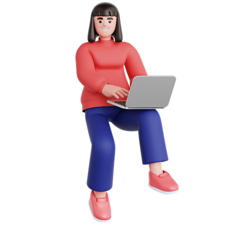 Frau arbeitet mit Laptop im Flug  3D Illustration