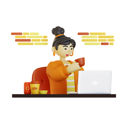 Frau beim Online-Codieren  3D Icon