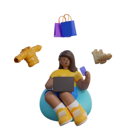 Frau beim Online-Shopping  3D Illustration
