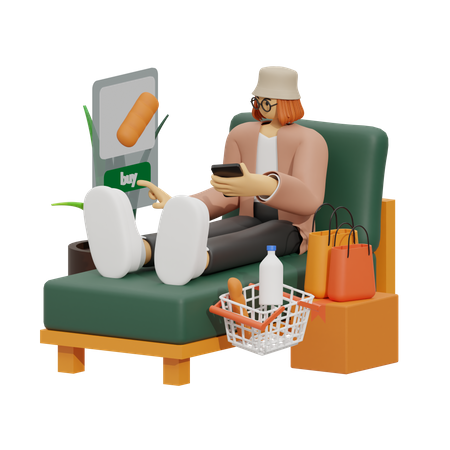 Frau beim Online-Shopping  3D Illustration