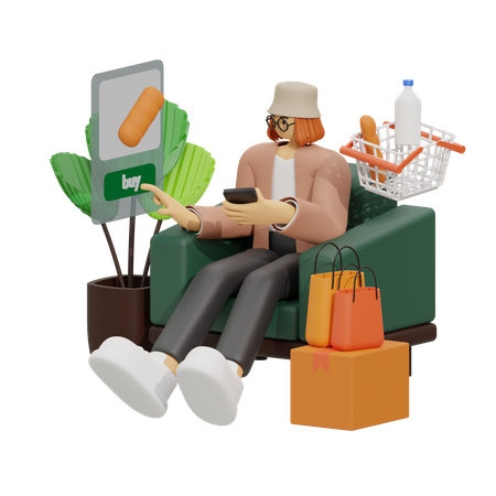 Frau beim Online-Shopping  3D Illustration