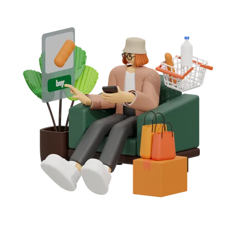 Frau beim Online-Shopping  3D Illustration