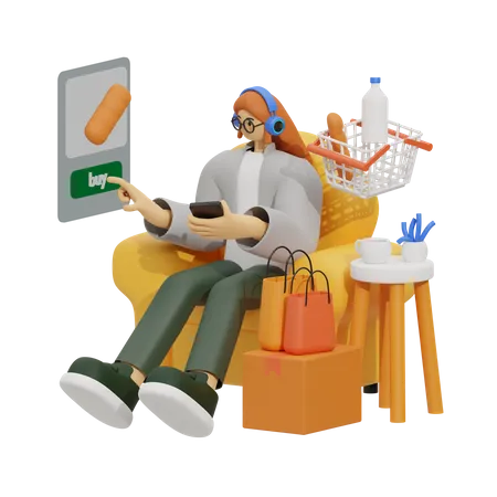 Frau beim Online-Shopping  3D Illustration