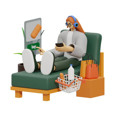 Frau beim Online-Shopping  3D Illustration