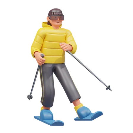 Frau beim Skifahren  3D Illustration