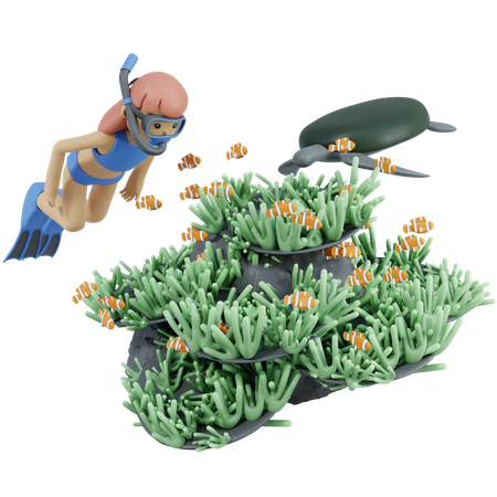 Frau beim Tauchen am Strand  3D Icon