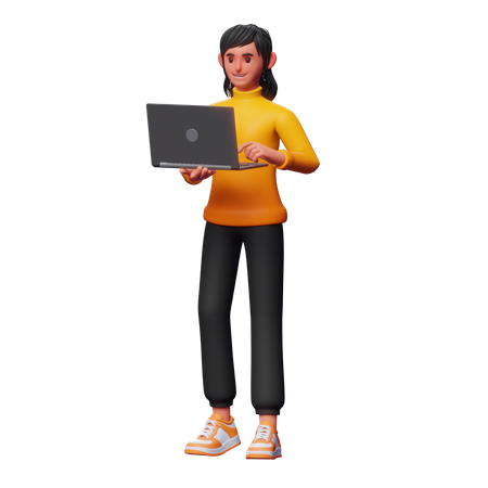 Frau mit Laptop  3D Illustration