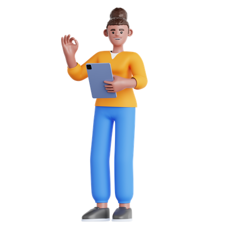 Frau mit Tablet  3D Illustration