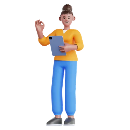 Frau mit Tablet  3D Illustration