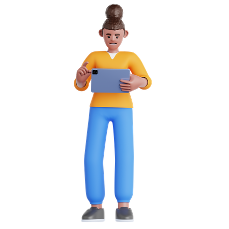 Frau mit Tablet  3D Illustration