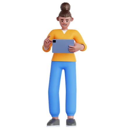 Frau mit Tablet  3D Illustration