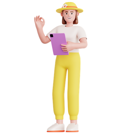 Frau mit Tablet  3D Illustration