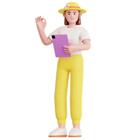 Frau mit Tablet  3D Illustration