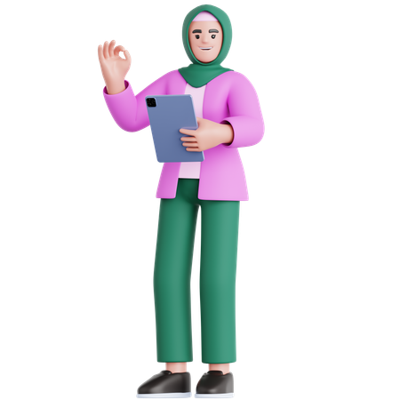 Frau mit Tablet  3D Illustration