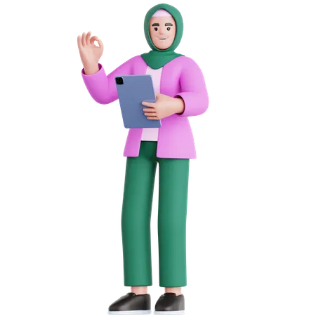 Frau mit Tablet  3D Illustration