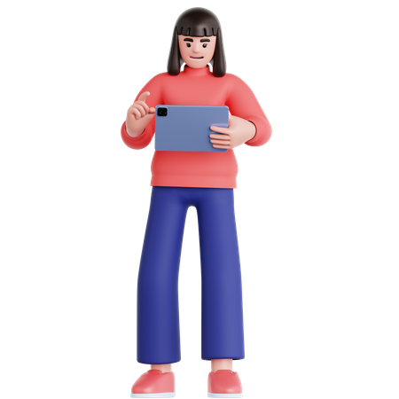 Frau mit Tablet  3D Illustration