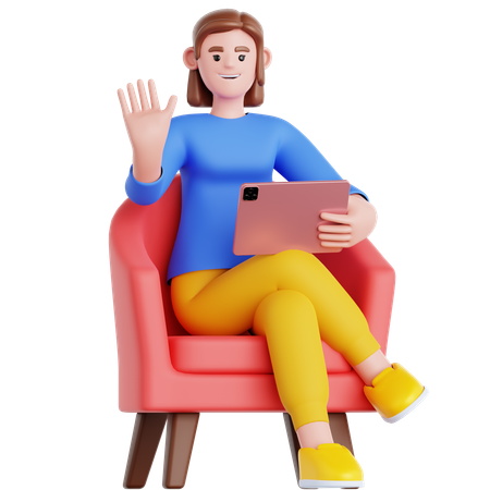 Frau mit Tablet auf der Couch  3D Illustration