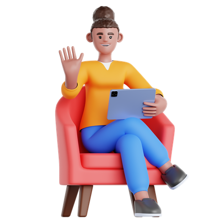 Frau mit Tablet auf der Couch  3D Illustration