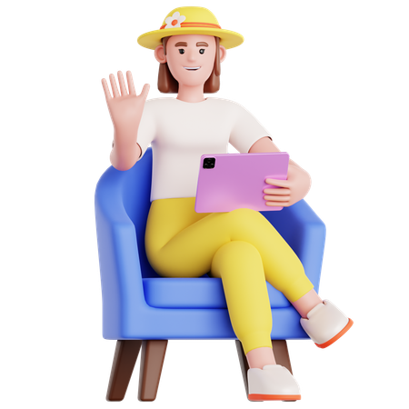 Frau mit Tablet auf der Couch  3D Illustration