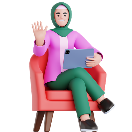 Frau mit Tablet auf der Couch  3D Illustration