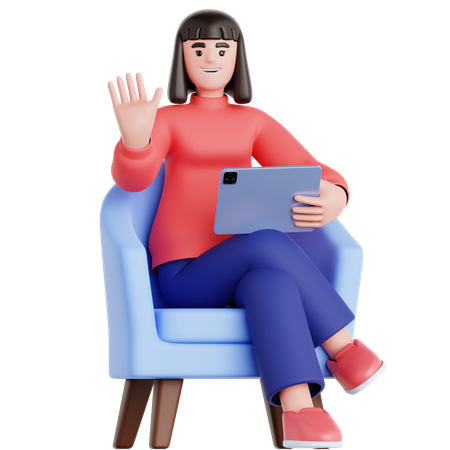 Frau mit Tablet auf der Couch  3D Illustration