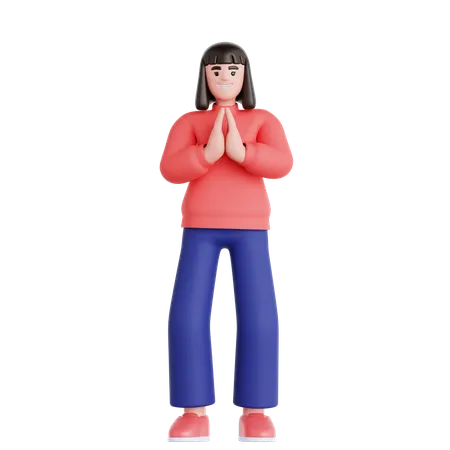 Frau betet  3D Illustration