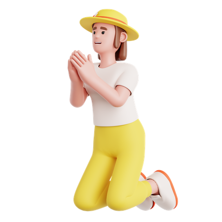 Bettelnde Frau  3D Illustration