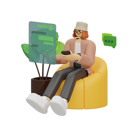 Frau im Chat auf dem Sofa  3D Illustration