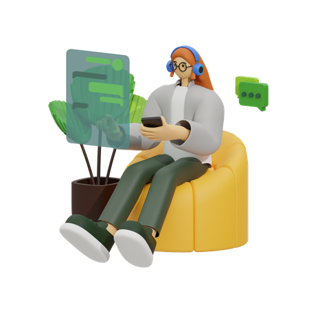 Frau im Chat auf dem Sofa  3D Illustration