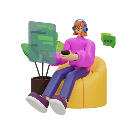 Frau im Chat auf dem Sofa  3D Illustration
