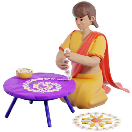 Frau dekoriert Blumen  3D Illustration