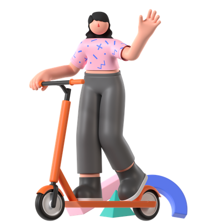 Frau fährt Roller  3D Illustration