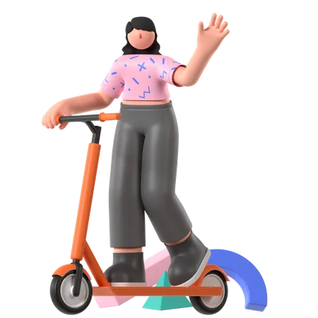 Frau fährt Roller  3D Illustration