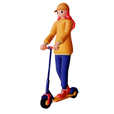 Frau fährt Roller  3D Illustration