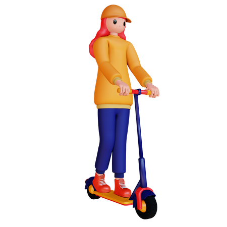 Frau fährt Roller  3D Illustration