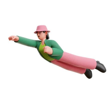 Frau fliegt in der Luft  3D Illustration