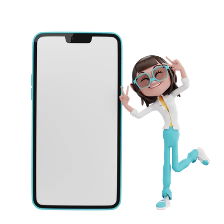 Frau Frieden mit Handy  3D Illustration