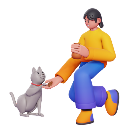 Frau füttert Katze  3D Illustration