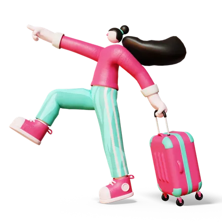 Frau geht mit Koffer auf Reisen  3D Illustration