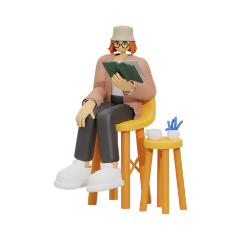 Frau genießt das Lesen  3D Illustration