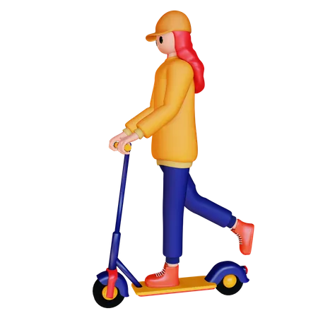 Frau genießt Rollerfahrt  3D Illustration