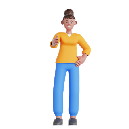 Frau gibt Daumen hoch  3D Illustration