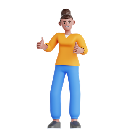 Frau gibt zwei Daumen hoch  3D Illustration